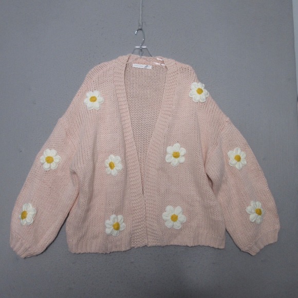Altard State Sweater Cardigan XL Pink Floral Daisy 3D Chunky Knit Statement Boho - Picture 1 of 10